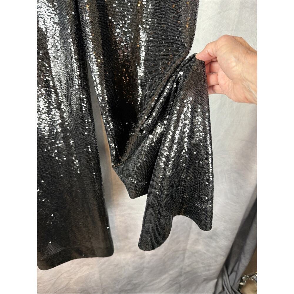 Avec Les Filles Black Sequin Wide Leg Pants Size 10 High Rise Evening Party - Picture 3 of 10